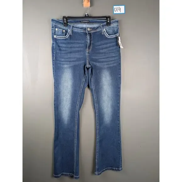 New Harper & Ivy Y2K Juniors 1 Rhinestone Pocket Dark Blue Flare Denim Size 13 - Picture 2 of 12